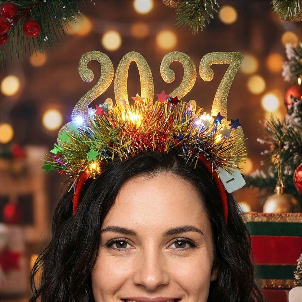 Light‑Up Led 2027 Number Hair Hoop Glitter Party Hair Accessory Creative Sequin Headpiece Carnival
