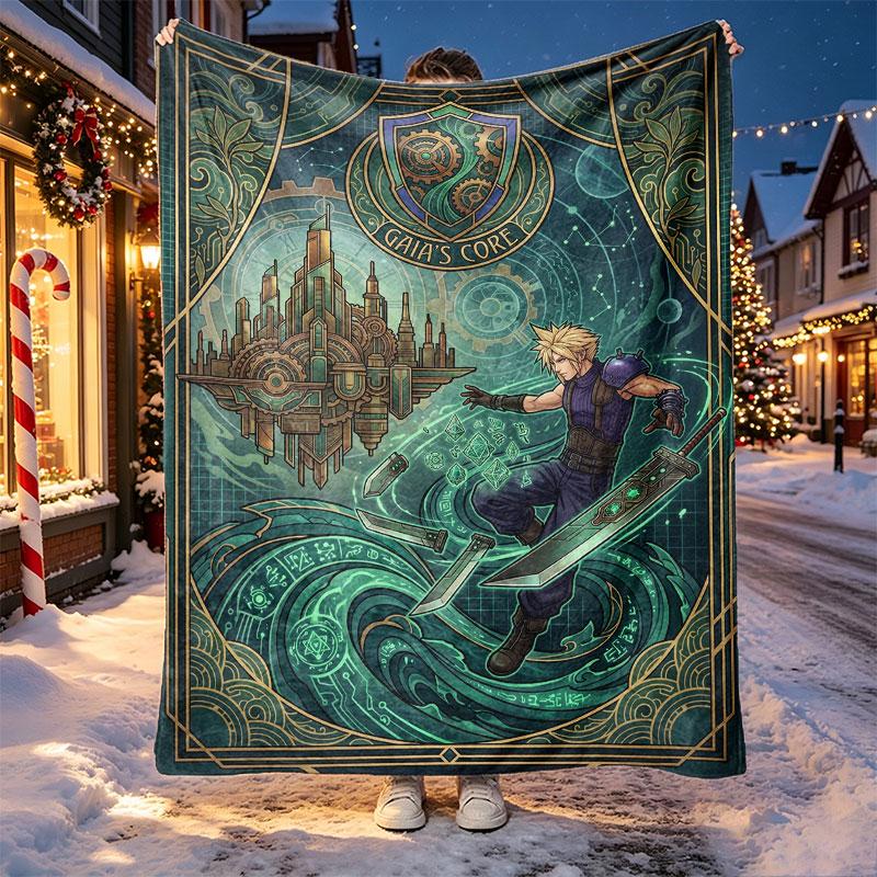 Final Fantasy Pattern Blanket for Home Decoration, Bed, Sofa, Car Travel, Camping, Suitable for All Seasons, Birthday Christmas Gift