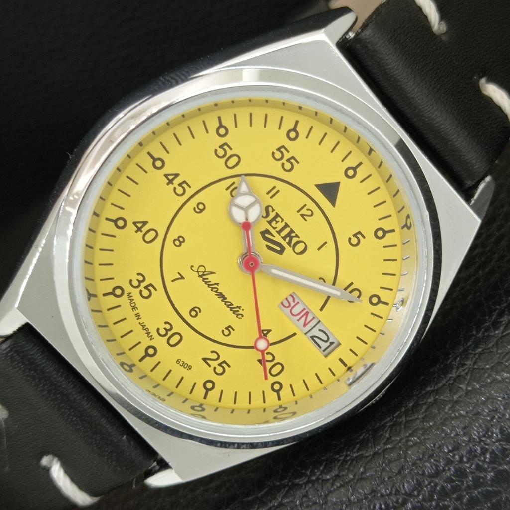 JAPAN VINTAGE REFURBISHED SEIKO 5 AUTOMATIC MENS YELLOW DIAL WATCH A444816-1