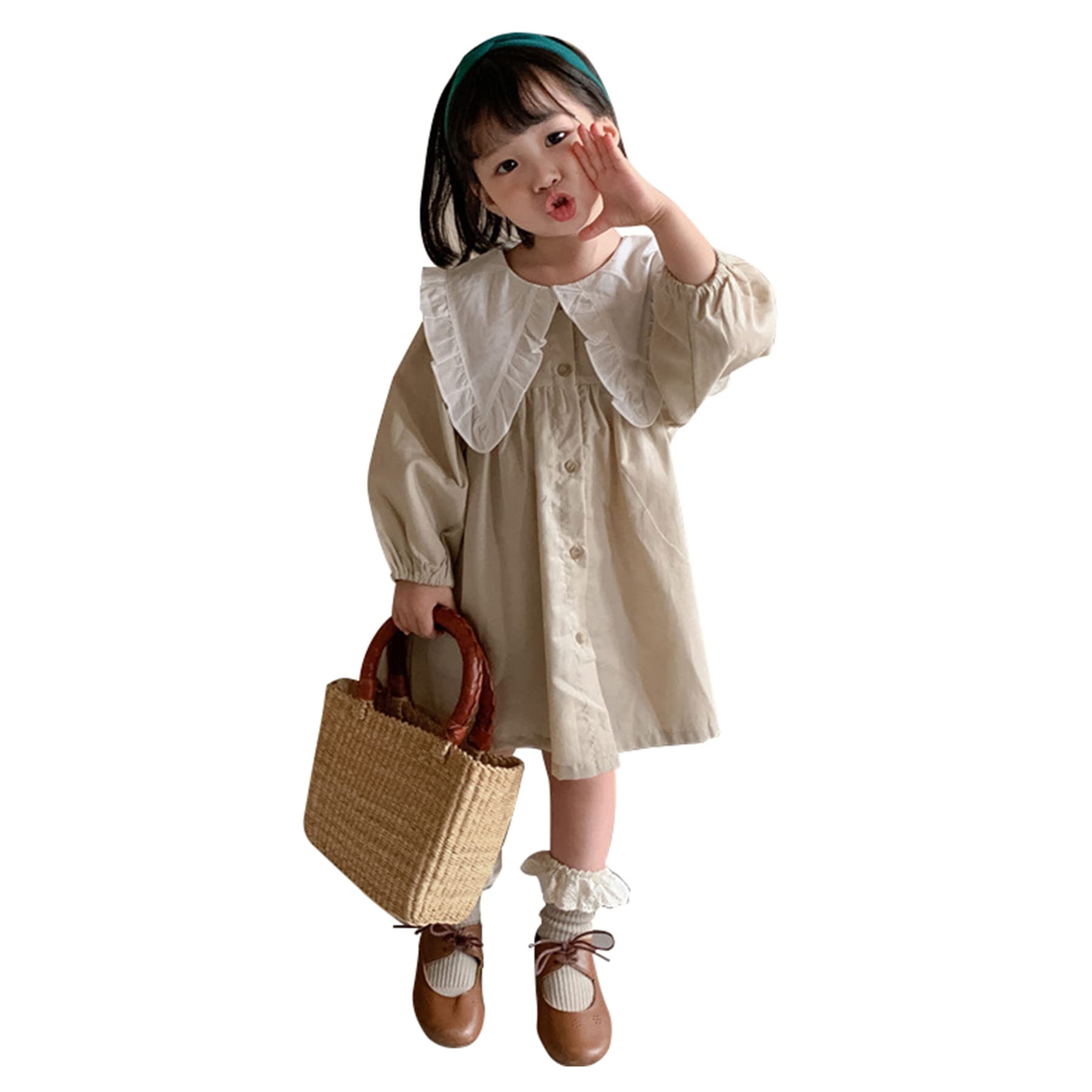 

SLINX Детский, сочетающийся с милым платьем для девочки, клетчатый, хаки, сестры, воротник, QZ-7 (130, Бежевый)