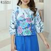 ZANZEA Lässige Bluse mit Rundhalsausschnitt und 3/4-Ärmeln und lockerem Print für Damen