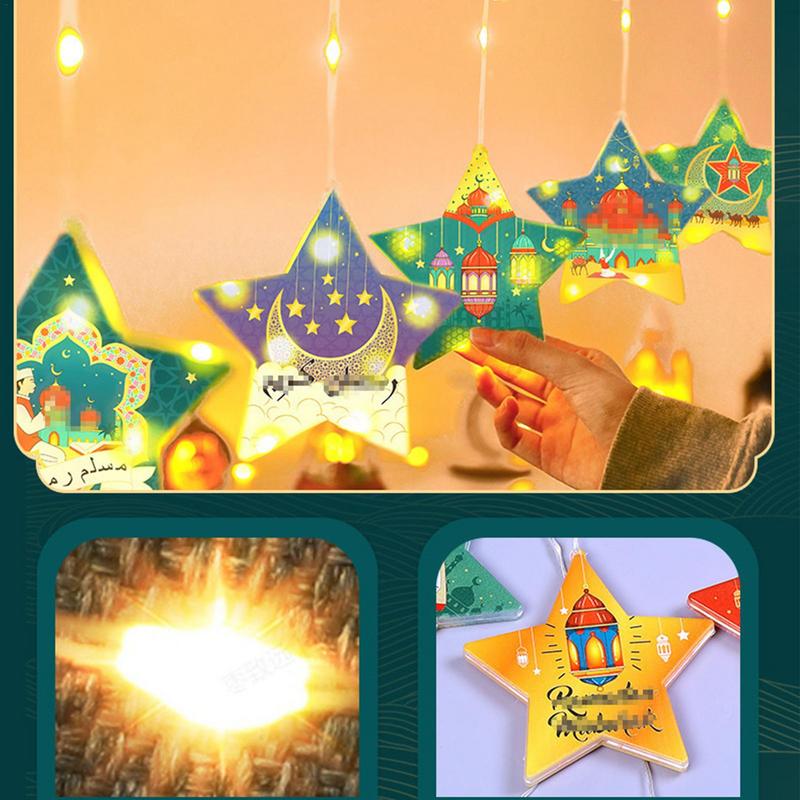 Eid Decorative Lights Holiday Stars Moon LED Lights Ornament Eid Decorations Pendant Battery Operated Ambient Lighting Party