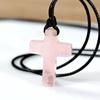 Unisex Rose Quarz Kreuz Anhänger Halskette mit langem Wachskordel - Perfektes Weihnachtsgeschenk Schmuck