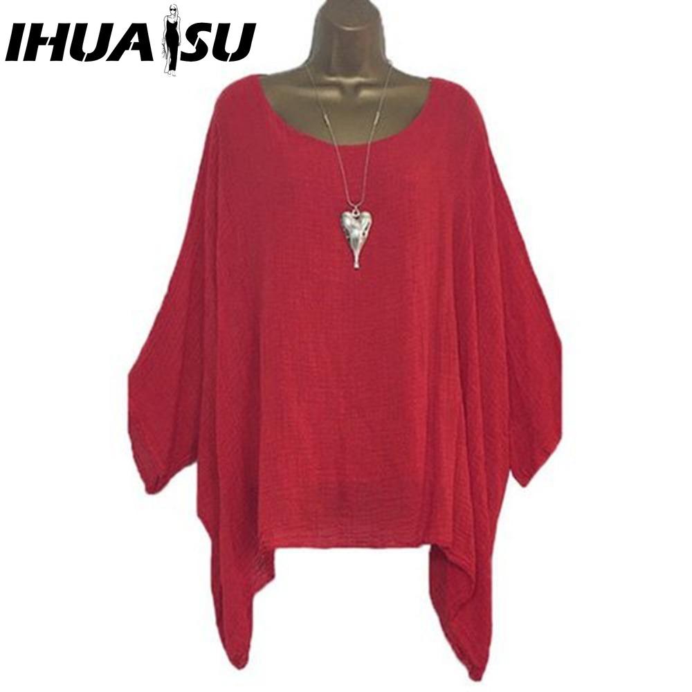 

IHUASU Женская Мода Повседневные Однотонные Блузки и Рубашки с Принтом с Круглым Вырезом L красный