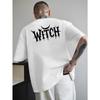 European Size Men'S Witch Graphic T-Shirt - Bright Yellow with Black Gothic Lettering - Loose-Fitting Breathable Summer Tee, Perfect for Halloween