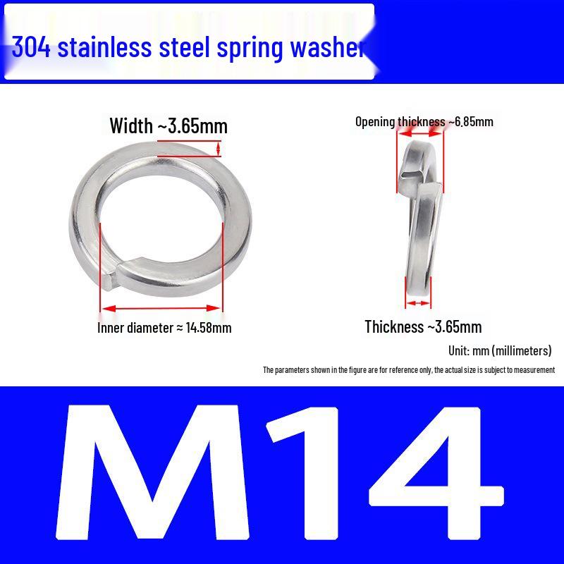 304 Stainless Steel Open Type Elastic Spring Washer, Spacer for M2, M3, M4, M6, M8, M14, M20, M24