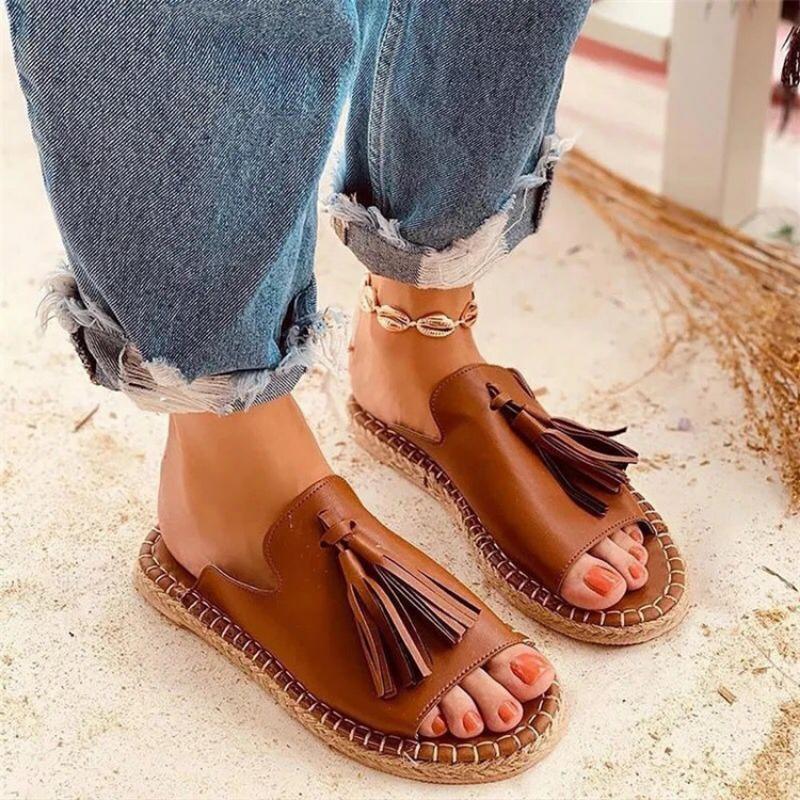Summer New Foreign Trade Models Round Head Large Size Women's Outer Wear Hemp Rope Cool Slippers Tide