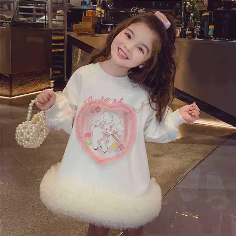 Autumn 2024 Casual Sweater Mesh Princess Dress for Little Girls
