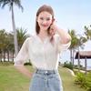 Betu Women's V-Neck Embroidered Lyocell Raglan Sleeve Shirt