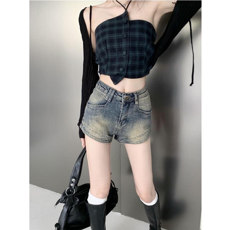 American Spicy Girl High-Waist Retro Denim Shorts - Women's Summer 2023 Slim Bodycon Hot Pants