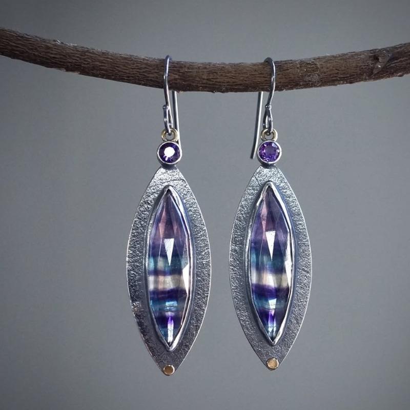 Jianjie Oval Colorful Stone Inlaid Mysterious Women's Pendant Earrings Classic Retro Banquet Ear Jewelry  Trend