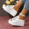 Fashion Aphixta White Wedge Heels Slippers Bling Crystal Design New Woman Shoes Mulers Platform Sandals Peep Toe Slides Plus Size 42