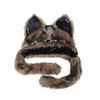 Caldo cappello invernale, adorabile cappello con animale di peluche, copricapo con orecchie di gatto pelose, accessori unici per cosplay, berretto morbido per costume di Halloween, tema festivo