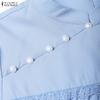 ZANZEA Women Elegant Casual Stand Collar Solid Color Loose Short Sleeve Dress