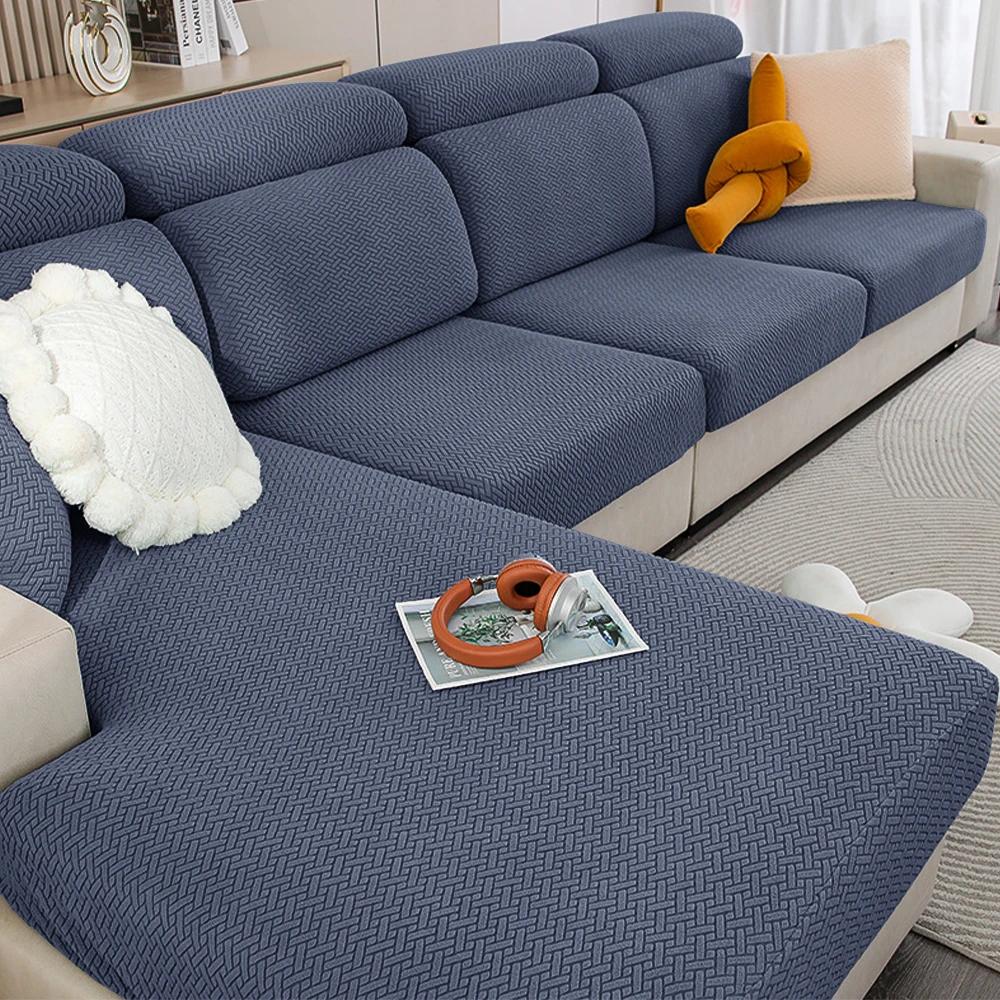Jacquard Stretch Fabric Sofa Cover Plain Seat Couch Covers for Sofa Living Room Removable Seat Case Chaise Lounge Slipcover Pets