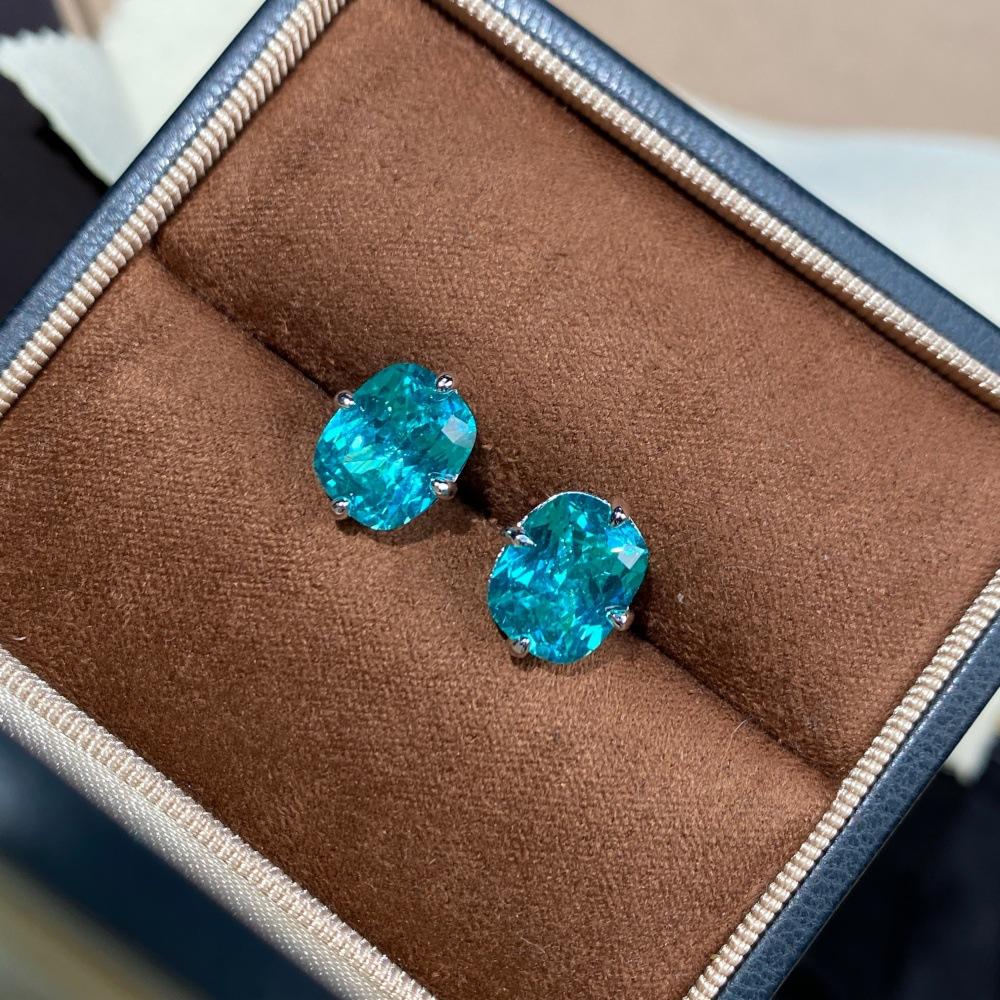 Clavo de Oreja de Plata Pura S925 para Mujer Diamante de Cultivo de Laboratorio Paraiba Bolso Garra Cuatro Clásica Lujo Banquete Estilo Dama Rica