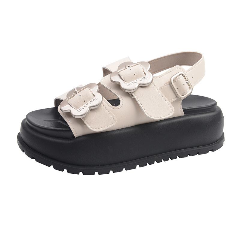 

Thick-soled heightening sandals women s summer 2025 new casual non-slip beach shoes open-toe with buckle Roman sandals 35