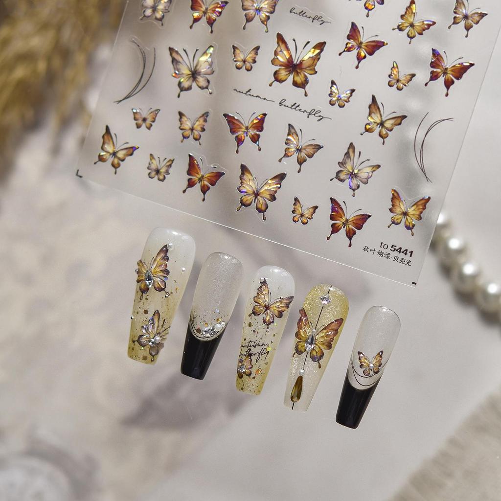 Tomoni Herbst Retro Nagelkunst Aufkleber - Vergoldetes Schmetterlingsdesign