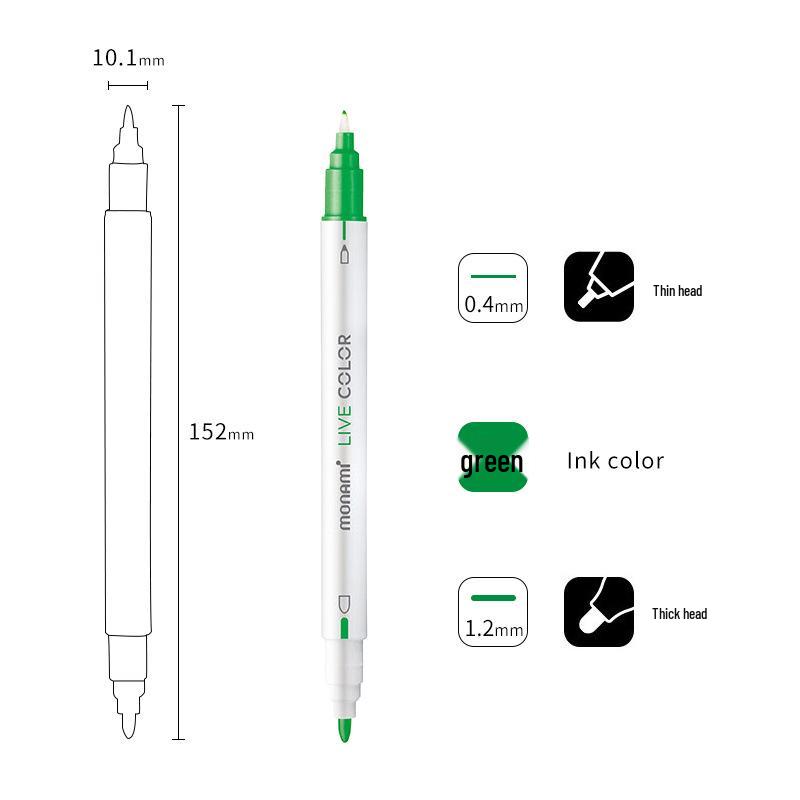 Monami Double-Ended Fiber Tip Liner Pen, 39 Colors for Drawing and Outlining