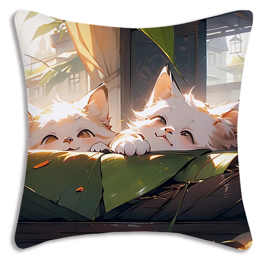 Kawaii Kreslený Roztomilá Kočka Herní Potahy na Polštáře Kreslený Dekorativní Potah na Polštář pro Domácí Pohovku s Potiskem Roztomilý Potah na Polštář