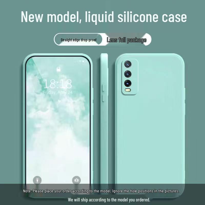 Vivo Y11s Full Coverage Liquid Silicone Phone Case - Solid Color, Anti-Fall, Soft Straight Edge Design