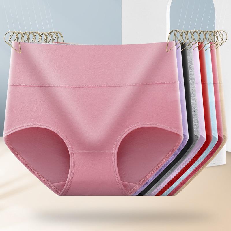 Women High Waist Solid Color Breathable Hip Lifting Tummy Control Cotton Underwear