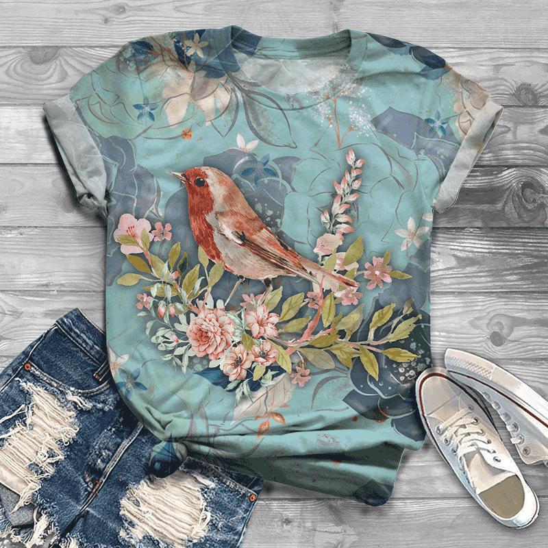 

Летний топ с 3D цифровой печатью, винтажная футболка с коротким рукавом, повседневная женская футболка S