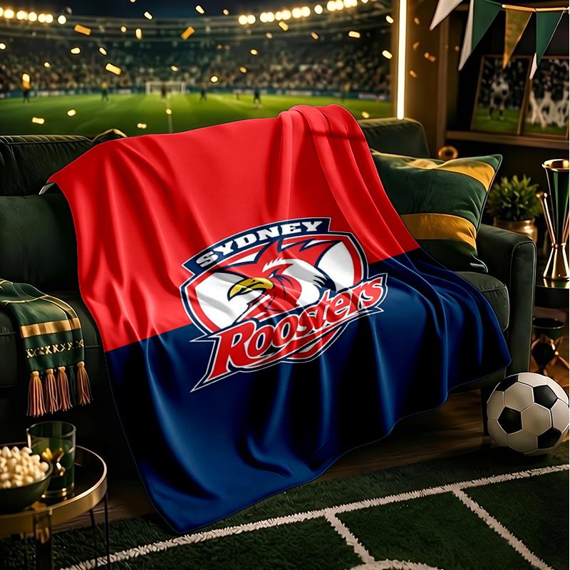 Sydney Roosters Team Spirit Blanket Flannel Throw for Sofa, Indoor, Camping, Living Room, Office, Chair, And Bed Soft Birthday Gift