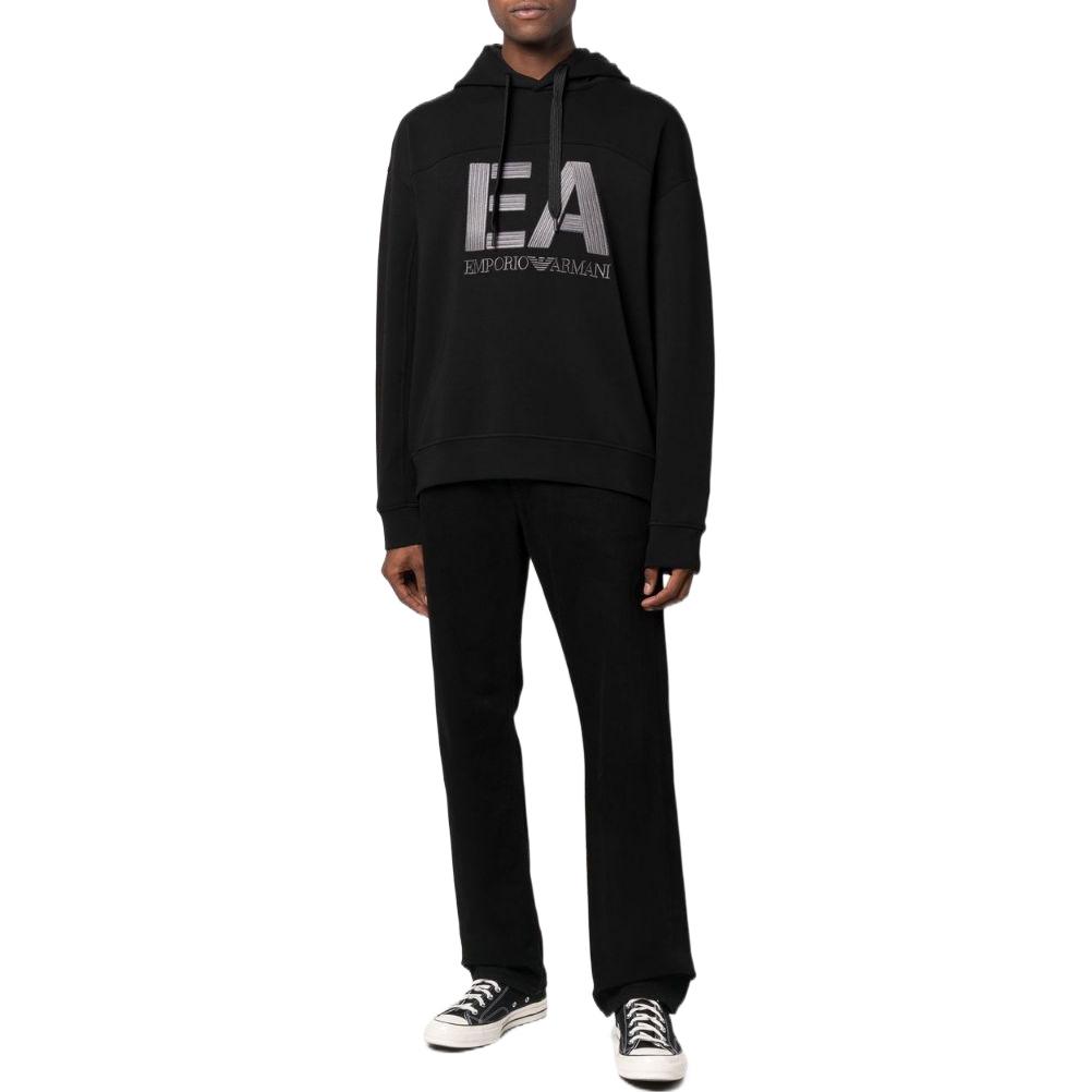 Emporio Armani FW22 Logo Embroidered Drawstring Hooded Long Sleeve Sweatshirt Men Sweatshirt Black 6L1MB1-1JHSZ-0999