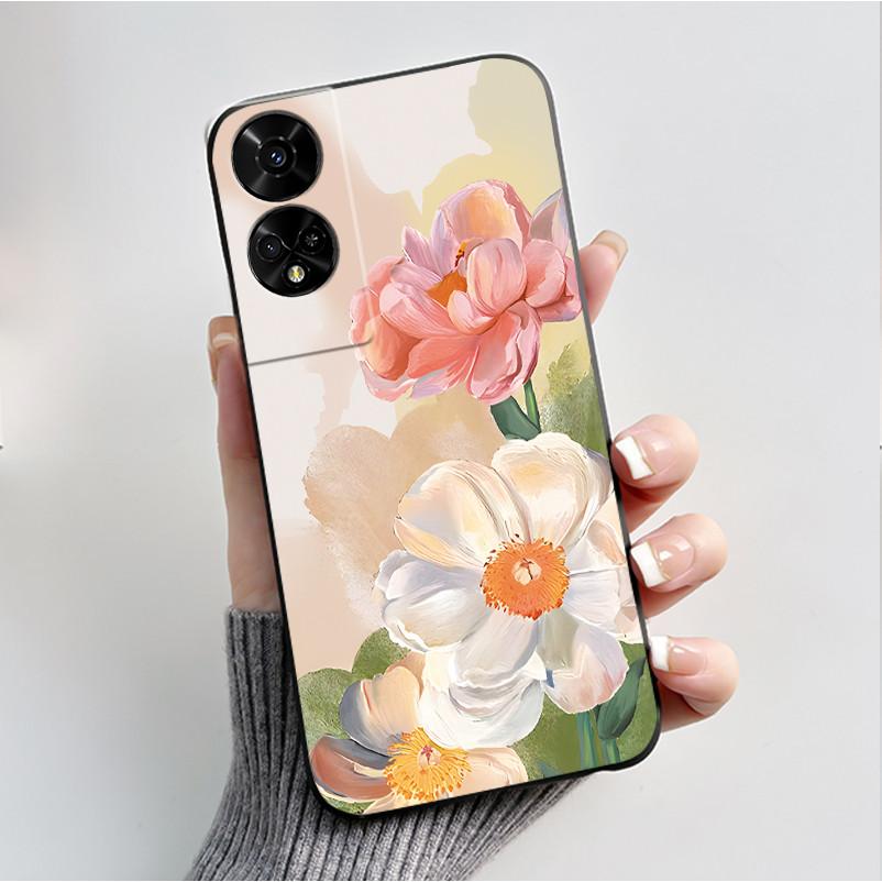 Printing Pattern Case For TCL 50 5G/TCL 50 XE Nxtpaper 5G/TCL 50XE 5G Soft Silicone Black Shell Cover Cute Flower Cartoon Casing