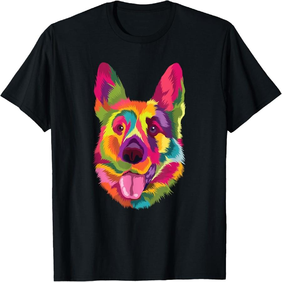 Colorful Pop Art German Shepherd Portrait GSD Owner T-Shirt XXXXXL чёрный