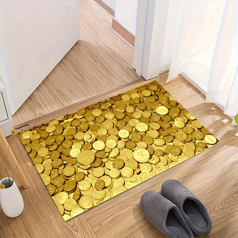 VIKAMA Fortune Gold Coin Carpet Golden Doormat Step On It And Get Rich Welcome Mat Soft Carpet For Live Room Rug For Bedroom