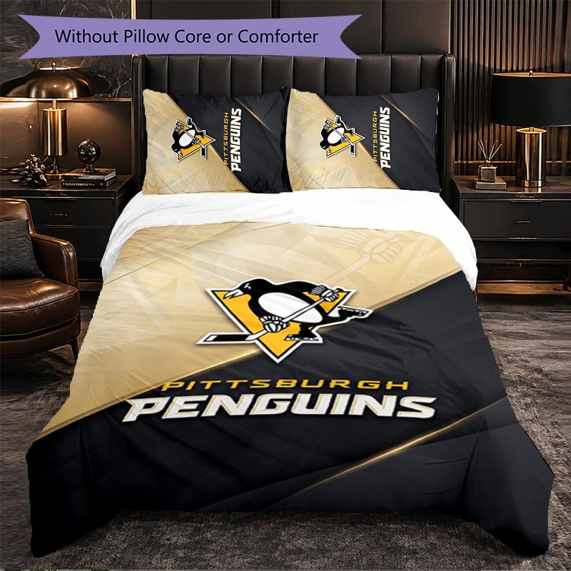 Pittsburgh Penguins Pattern Microfiber 3Pcs Bedding Set Decor Duvet Cover Set For Bedroom Home Use