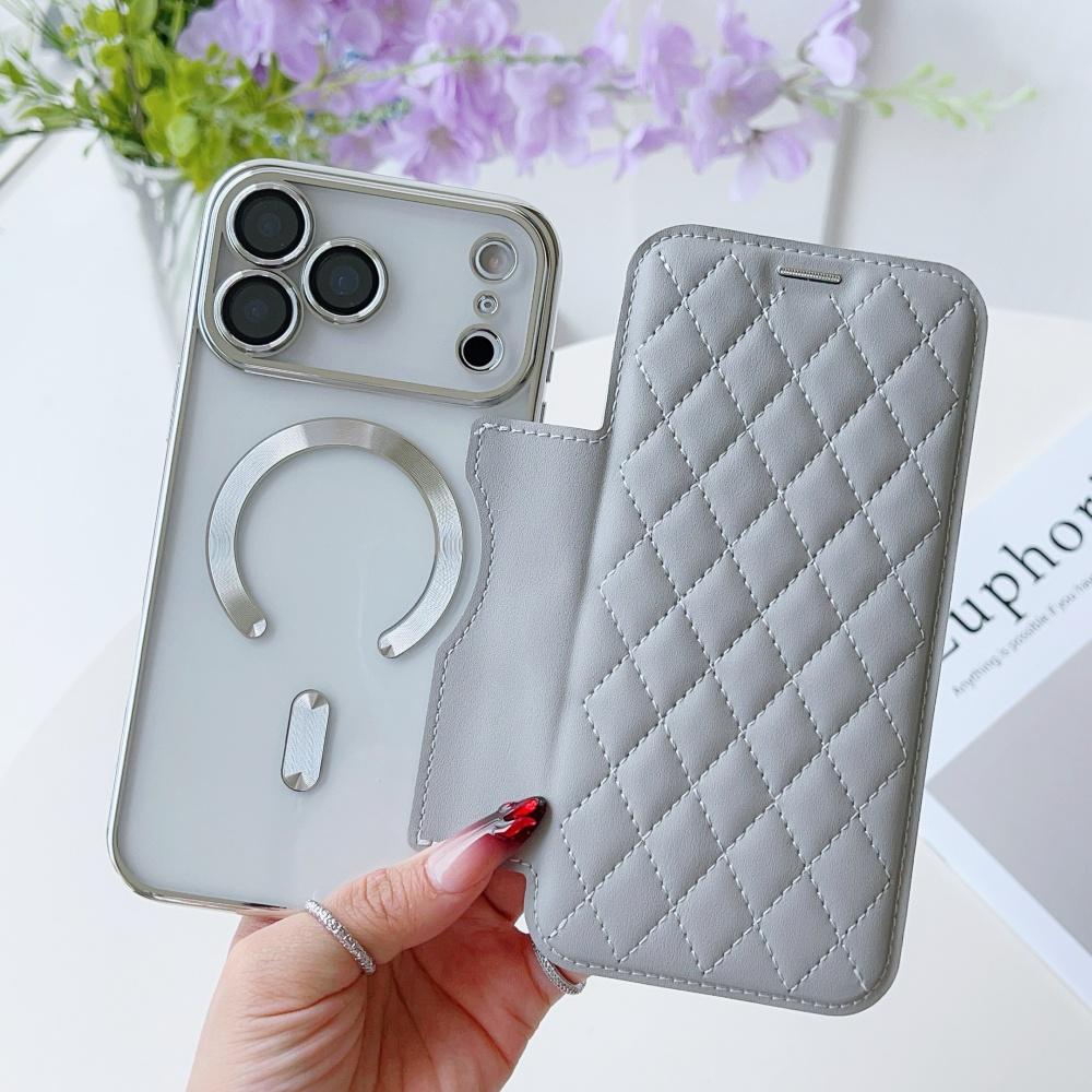 Flip Cover Vergoldet Transparent Magnetisch Faltbar Leder Geldbörse Hülle Für iPhone 17 16 15 14 13 12 11 Pro Max Steckplatz Karten Tasche Halter Abdeckung