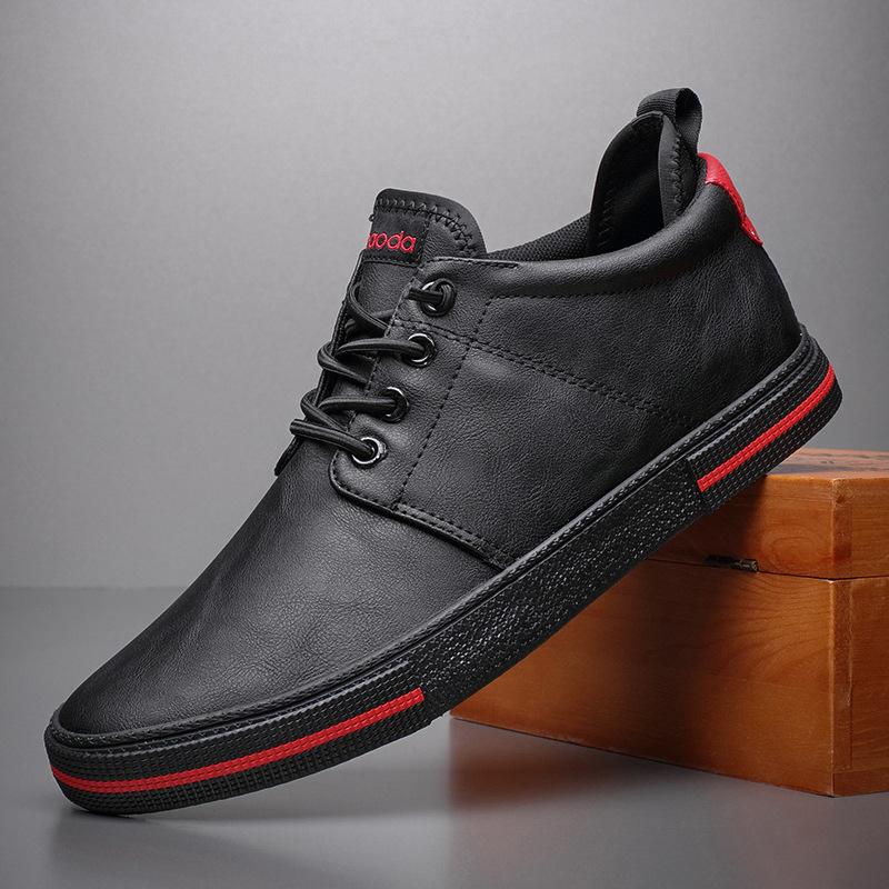 High Quality Leather Fashion All Black Sneakers Men Zapatos Hombre Men Casual Flats Shoes 2024 New