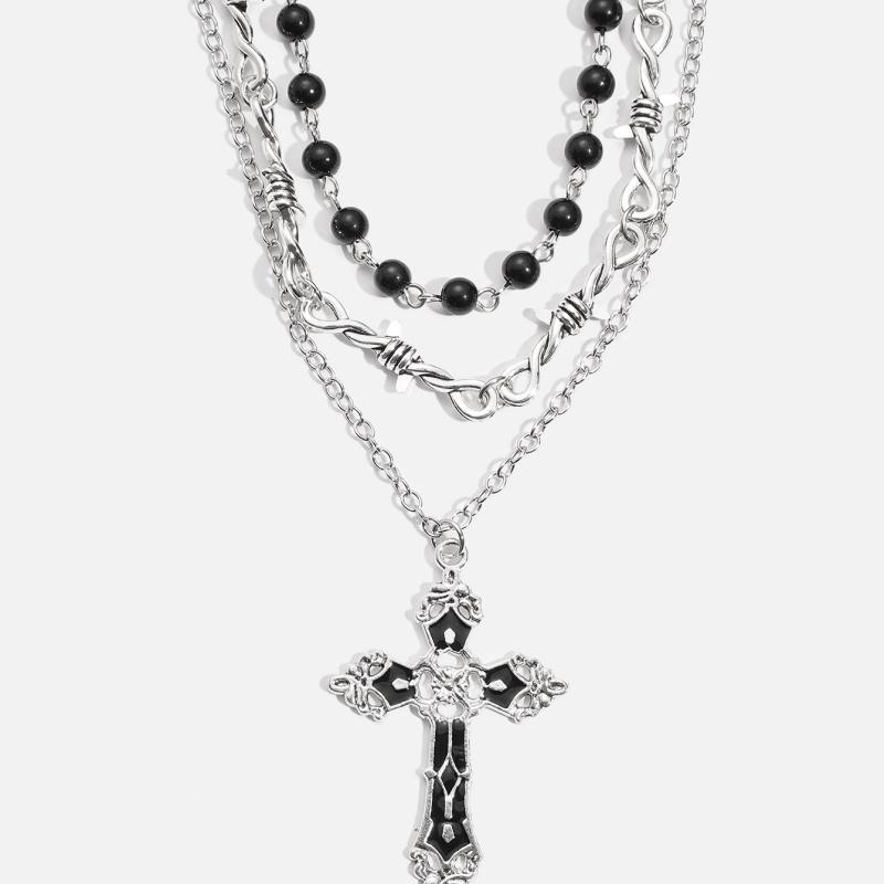 Fashion Retro Gothic Chain Collarbone Chain, Cross Pendant, Necklace Set, Simple Collarbone Chain, Men's and Women's Style,