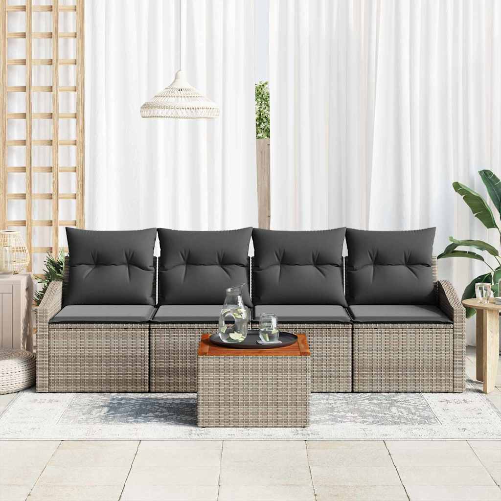Garden Sofa Set with Cushions 5 Pcs Grey Poly Rattan