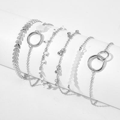 6Pcs/Sets Bohemian Beaded Bracelets For Women Pretty Flowers Leaf Hollow Out Geometry Adjuatble Tassel Jewelry Chain Bracelet