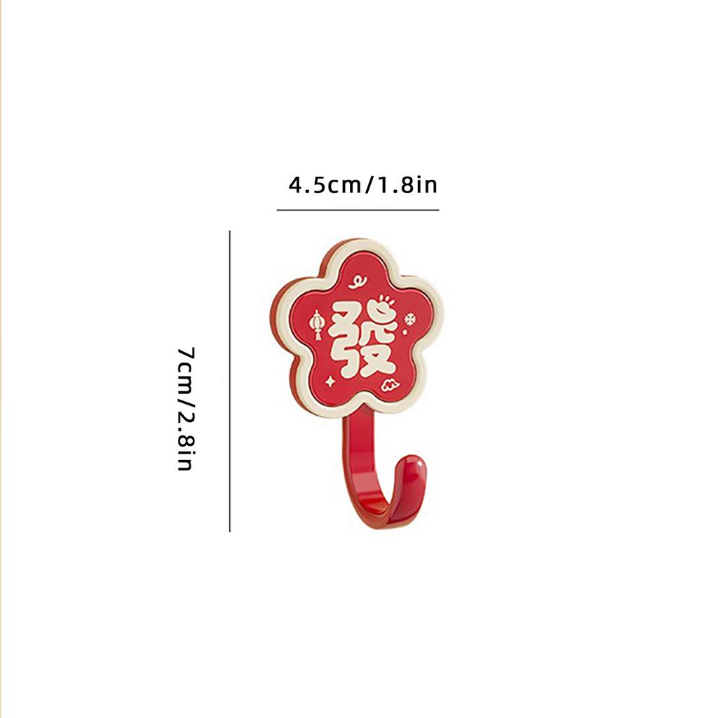 4Pcs Red Blessing Characters Hooks Wall Mounted Chinese Style Door Wall Holder Hangers New Year Spring Festival Decoration Rack