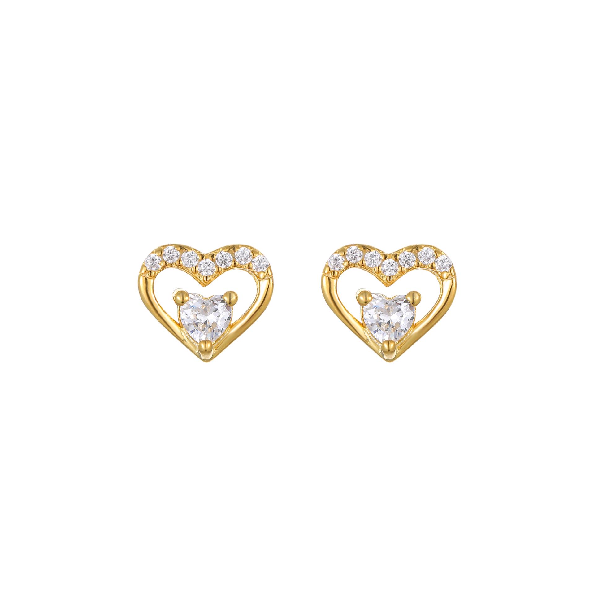 18K Gold-Plated S925 Sterling Silver Hollow Heart Zircon Stud Earrings for Women S925 Silver
