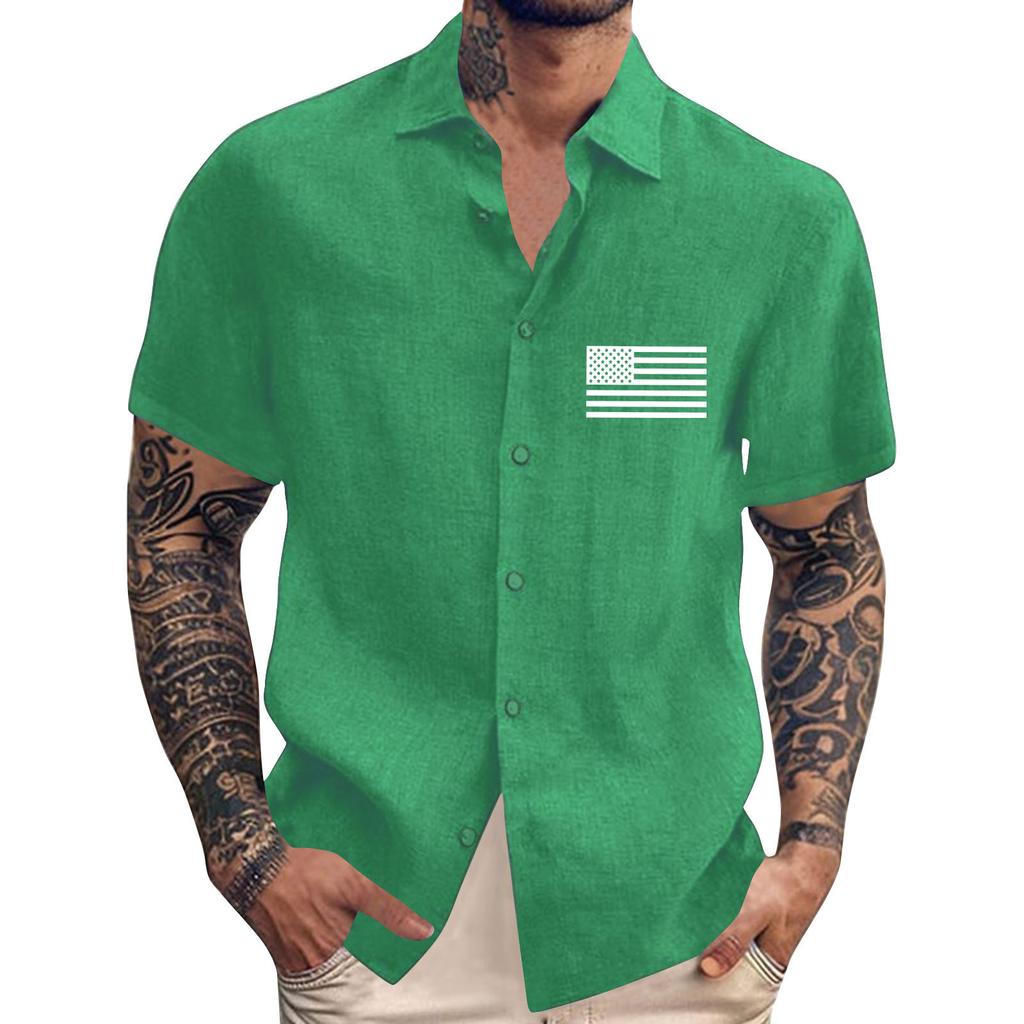 Men's Vintage Button Down Bowling Shirts Short Sleeve Summer Beach Shirt