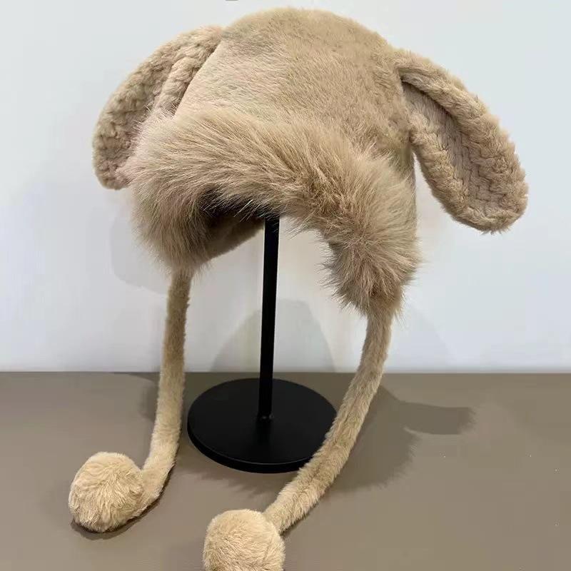 

New Autumn and Winter Hat Cute Rabbit Ear Protection Warm Cold Thick Plush Windproof Hat for Women Winter Cartoon Niche M（56-58cm）