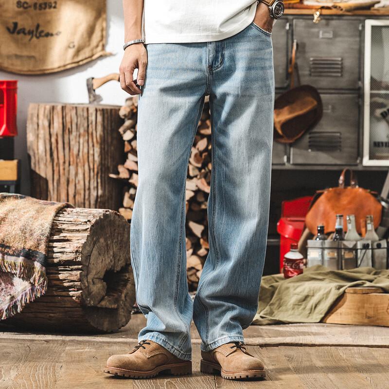 Мужские джинсы JIELEINUO светло-голубые, из лиоцелла, свободные, прямого кроя 31