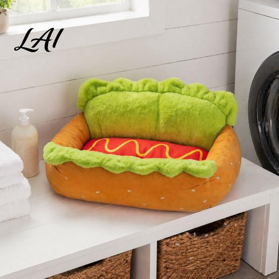 Removable Cover Pet Nest Hot Dog Bed Cozy Cute Washable Comfortable Dachshund Bed Mat Soft Plush for Small Dogs Cats Decorative Living Room