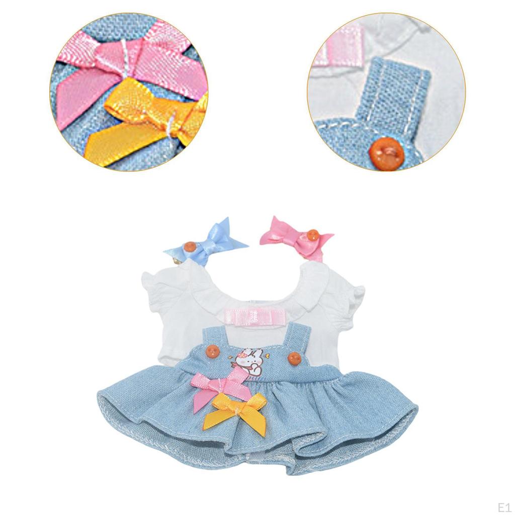4 Pieces Dolls T Shirt with Dress Bow Hairpin, Handmade Clothing for 15-17cm Thanksgiving