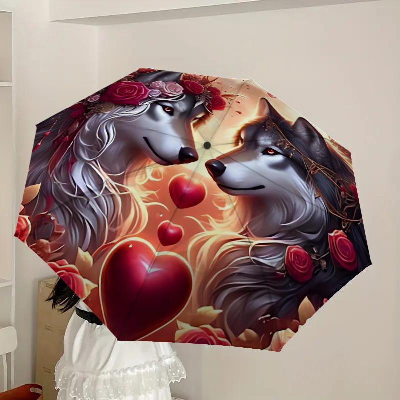 1pc Wolf Love Romance Artwork Umbrella with Plastic Handle,Suitable for All Seasons Home Travel Outdoor UmbrellaDD965