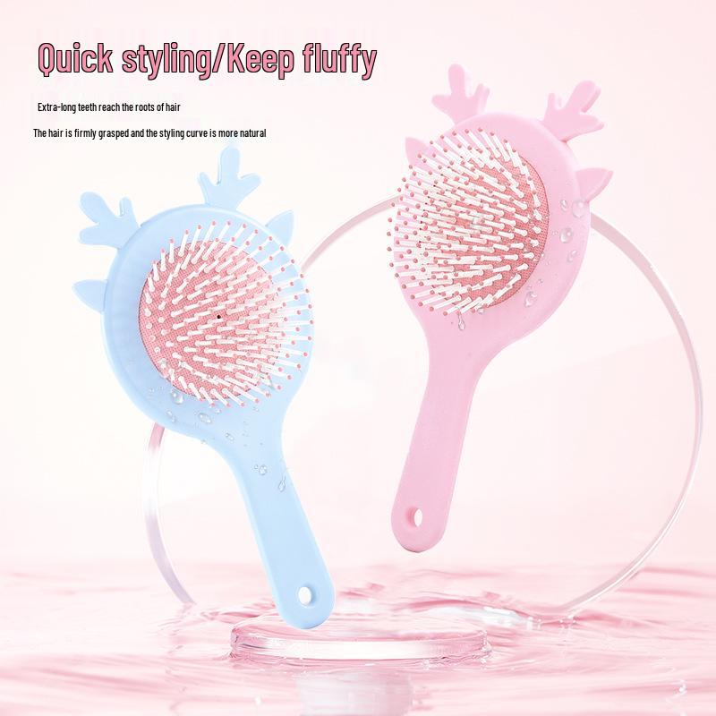 

Portable Cute Cartoon Antler Air Cushion Hair Comb for Kids - Student Hairdressing & Massage Set 19.5*9.5*3 cm, 75 g синій