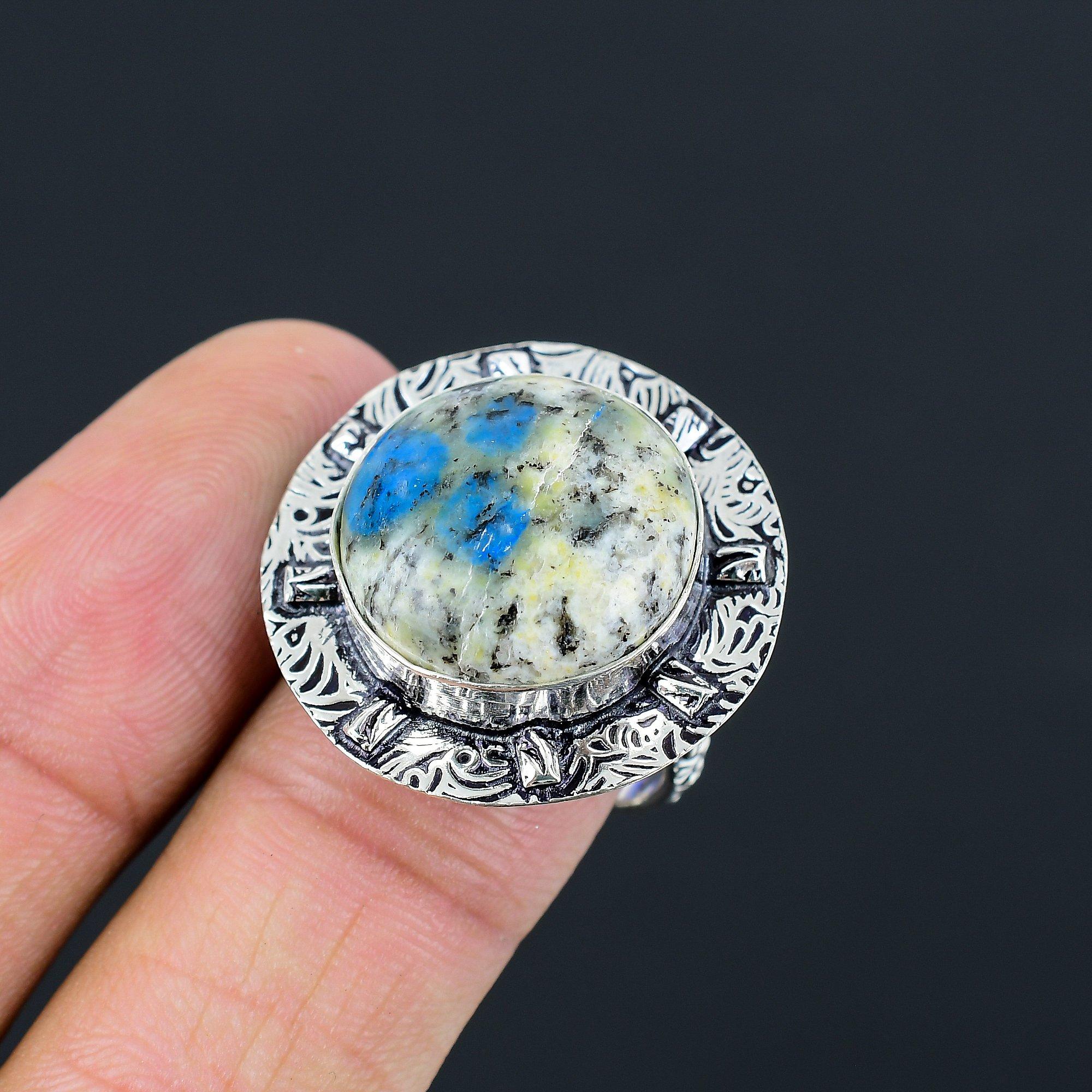 Round K2 Jasper Gemstone Statement Promise New Stackable Ring Jewelry 925 Silver 9