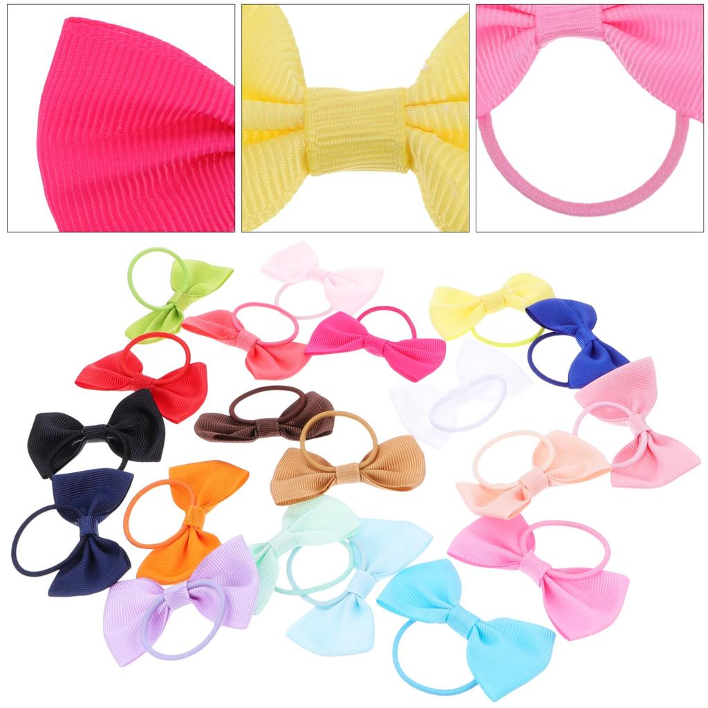 Christmas Hair Ties Bows 20pcs Ring Elastic Hair Accessories Kids Girls Cute Hair Ornaments Christmas Party Hair Bands Mixed Colors