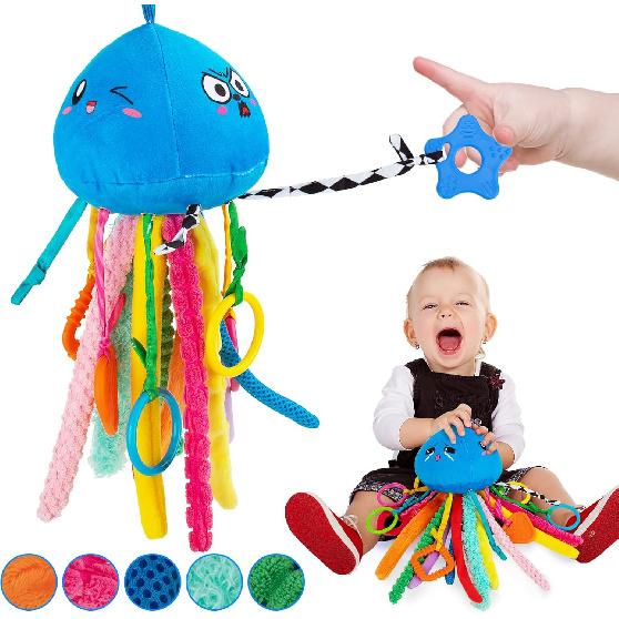 teytoy Sensory Toy, Texture Toys for Babies with Rattle, Autism Sensory Toys Jellyfish Shape Tactile Sensory Toys with 10 Textures, Baby Sensory Toys